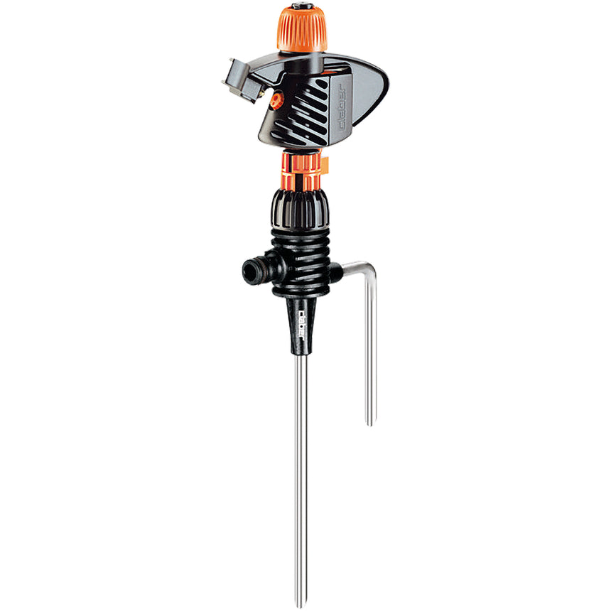 Aspersor pulsatoriu Claber Impact,cap pivotant 0 - 360 grade,presiune max. 4 bar,debit maxim 16.9 l/min la 4 bar,suprafata maxim 397 mp