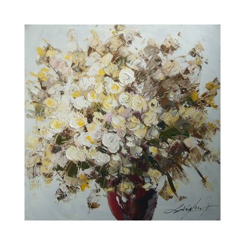 Tablou pictat manual Geranium alb, Mendola Interior, 60 x 60 cm