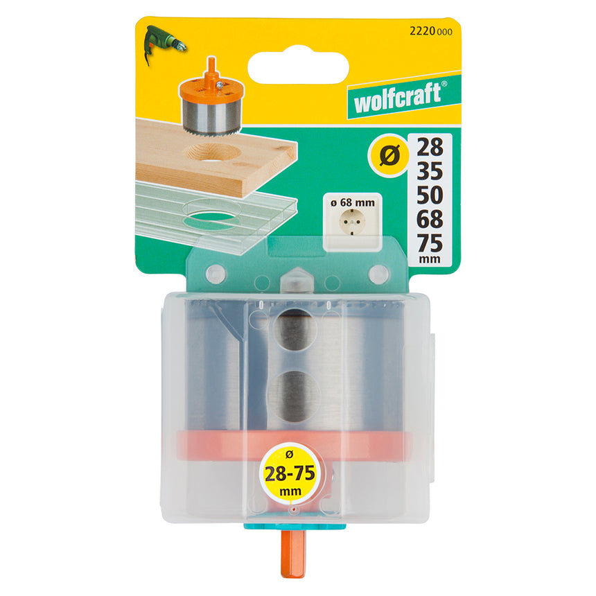 Set carote profi Wolfcraft 2220000, 5 carote 28, 35, 50, 68, 75 mm, tija hexagonala