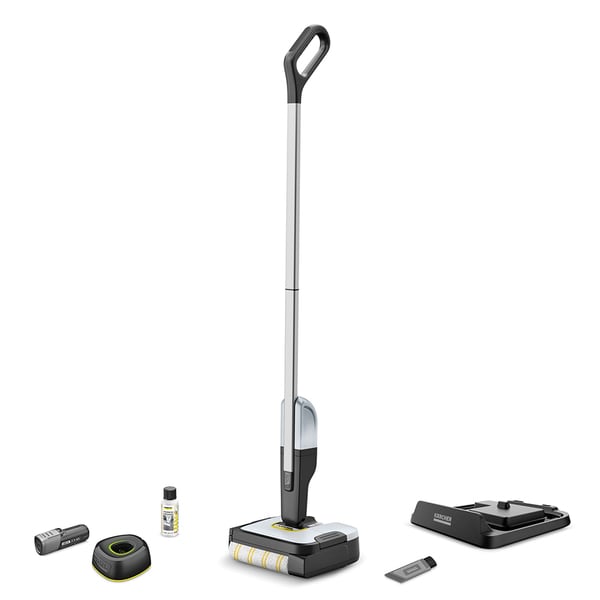 Mop electric Karcher FC 2-4 Battery Set, rezervor apa curata/murdara 200/100 ml, acumulator interschimbabil 4 V, autonomie 20 min, incarcator, detergent 30 ml, 1.056-200.0, Alb/Negru