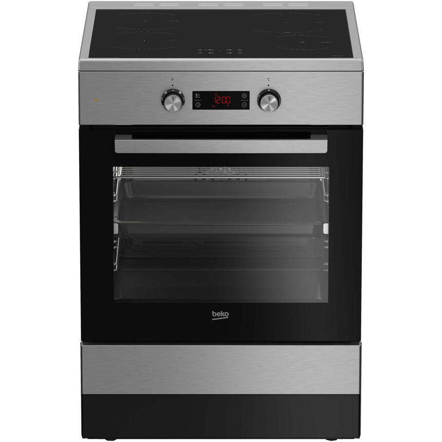 Aragaz Beko FSM69301XCT, Inductie, Electric, 4 zone de gatit, Booster, Multifunctional, Autocuratare catalitica, Grill, 3D cooking, Rafturi telescopice, Clasa A, 60 cm, Inox