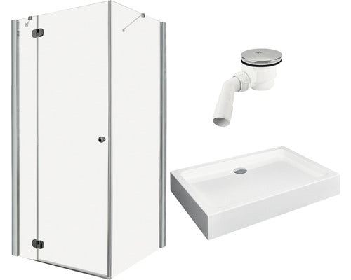 Set cabina de dus dreptunghiulara Radaway Torrenta KDJ cu cadita de dus si sifon, 100Lx90 cm, sticla transparenta, profil crom