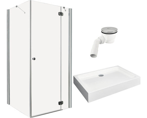 Set cabina de dus dreptunghiulara Radaway Torrenta KDJ cu cadita de dus si sifon, 120Lx90 cm, sticla transparenta, profil crom