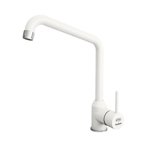 Baterie bucatarie monocomanda Impact, pipa inalta, cartus cu disc ceramic 40 mm, aerator, alb