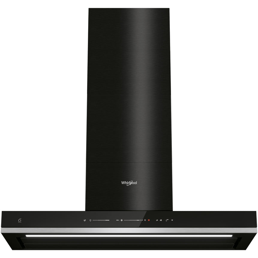 Hota decorativa incorporabila Whirlpool WHSS90FLTCK, Putere de absorbtie 779 mc/h, Tehnologia 6th Sense, iXelium, 6th Sense Live, Clasa A++, AirSense, LightSense, LightTone, DimmerLight, NightLight, ZenMode, 90 cm, Negru