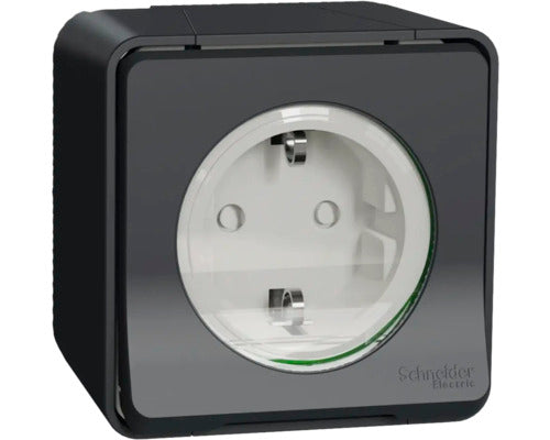 Priza simpla cu impamantare si capac Schneider Mureva, 16A, IP55, antracit