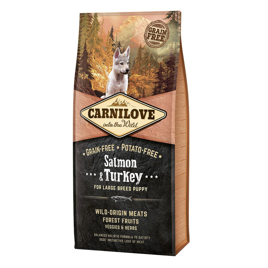 Hrana uscata pentru caini Carnilove, Puppy, Talie mare, Somon & Curcan, 12 Kg
