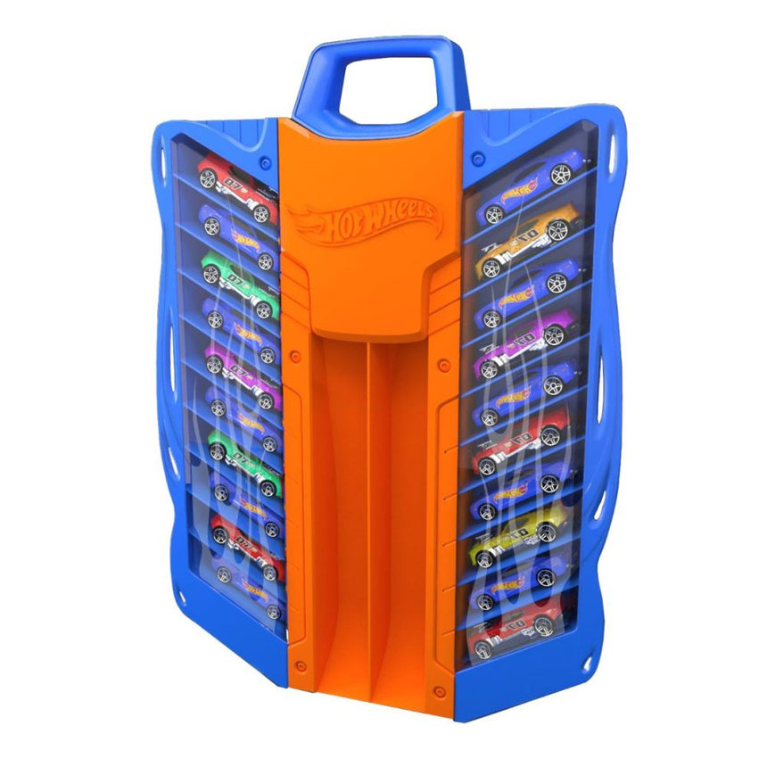 Cutie 2 in 1 Drag Racing Hot Wheels pentru 20 masinute, Albastru-Portocaliu