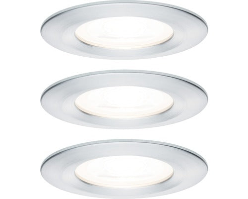Spoturi incastrabile fixe Nova GU10 6,5W IP44, Ø78 mm, becuri LED incluse, nuanta aluminiu, pachet 3 bucati