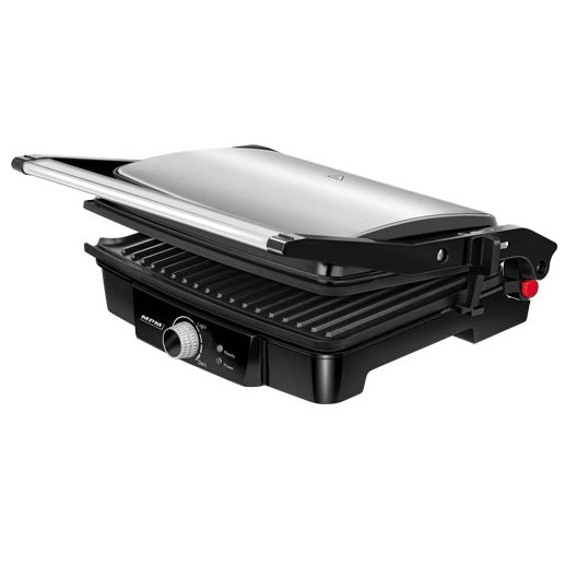 Grill electric MPM MGR-09M, 2000W, temperatura reglabila 0-270 ° C, deschidere 180°, inaltime reglabila a placii superioare, doua moduri de grill, carcasa otel inoxidabil