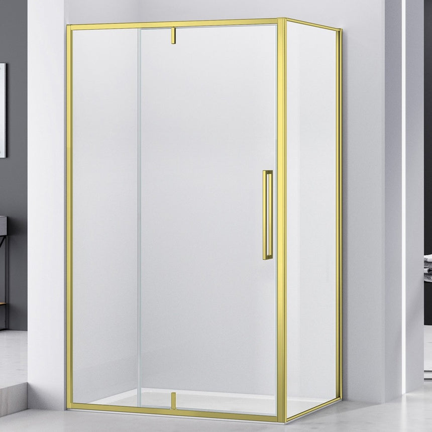 Cabina dus dreptunghiulara Belform Fortuna, 100x80 cm, cu usa batanta, profil auriu mat