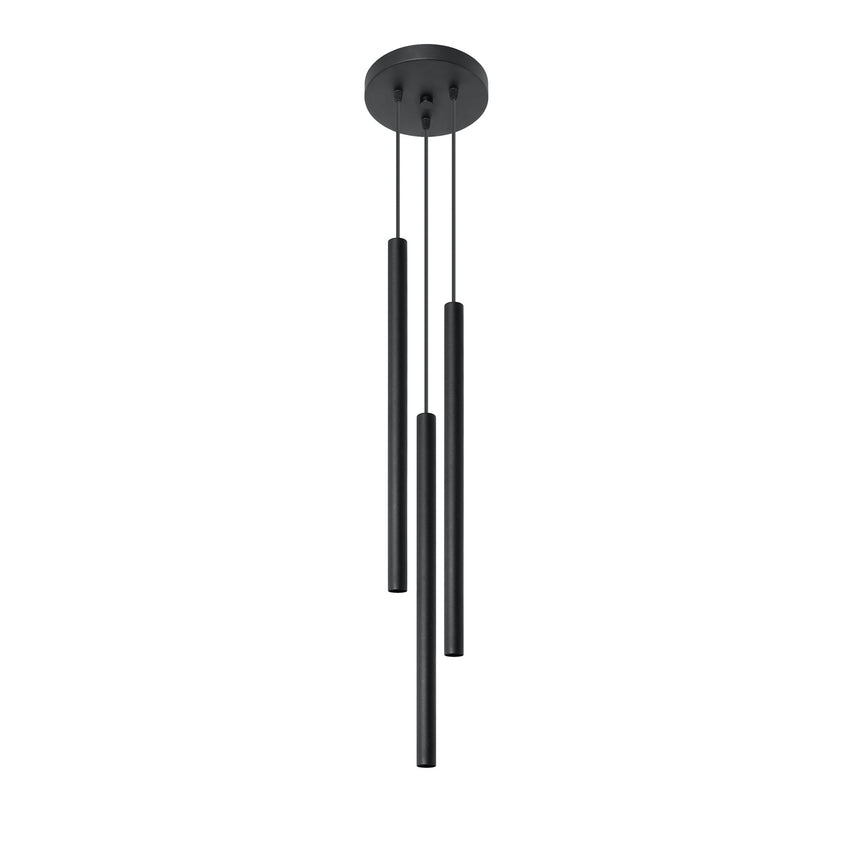 Lampa suspendata Pastelo negru otel 3 becuri tub modern de interior