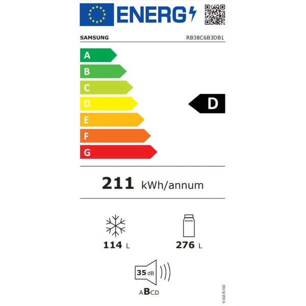 Combina Frigorifica SAMSUNG RB38C6B3DB1/EF, No Frost, 390 l, H 203 cm, Clasa D, All-Around Cooling, Negru
