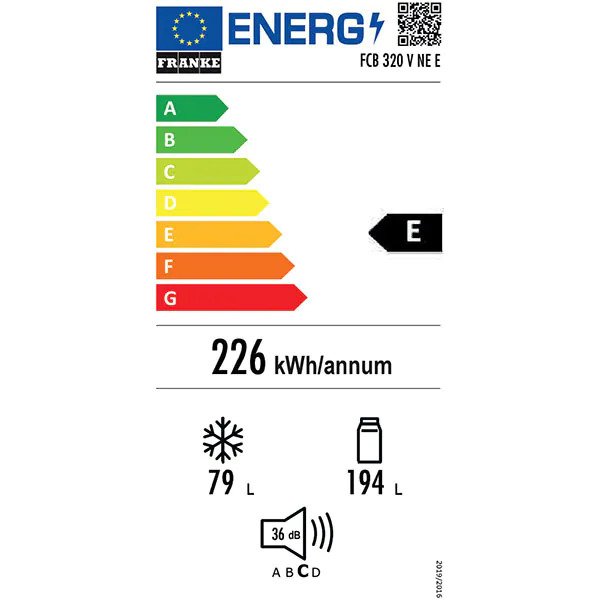 Combina frigorifica incorporabila Franke FCB 320 V NE E, 274 l, Comanda Electronica, Iluminare LED, Clasa E, Usi reversibile, H 177 cm