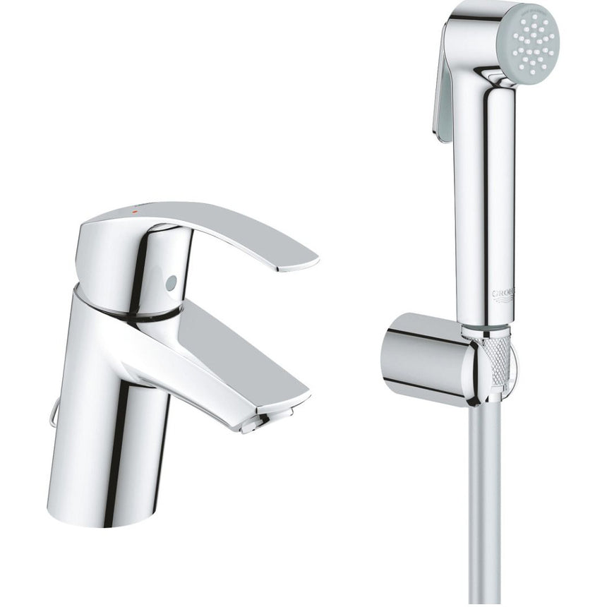 Set baterie lavoar Grohe Eurosmart + dus igienic, monocomanda, Crom