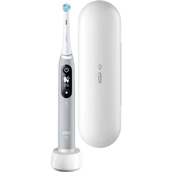 Periuta de dinti electrica Oral-B iO6 cu tehnologie magnetica si micro-vibratii, inteligenta artificiala, display led interactiv, senzor de presiune smart, timer vizibil, 5 moduri, 1 capat, trusa de calatorie, gri