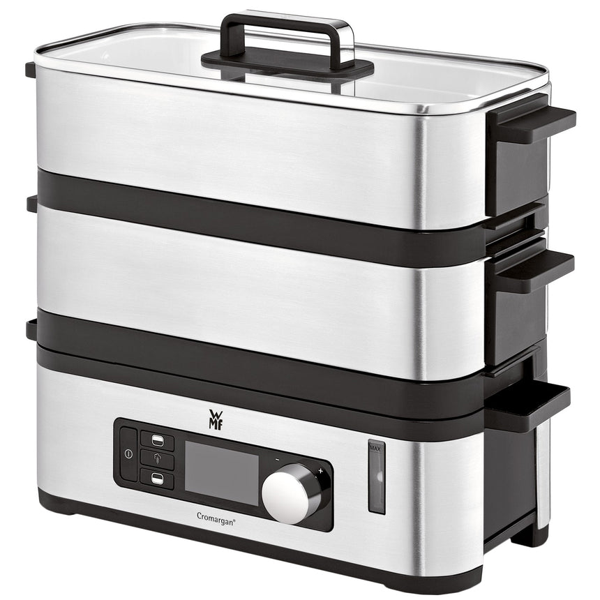 Aparat de gatit cu aburi WMF 415090011, 900 W, Doua zone de gatit, 2 x 2.15 L, Ecran LCD, Inox