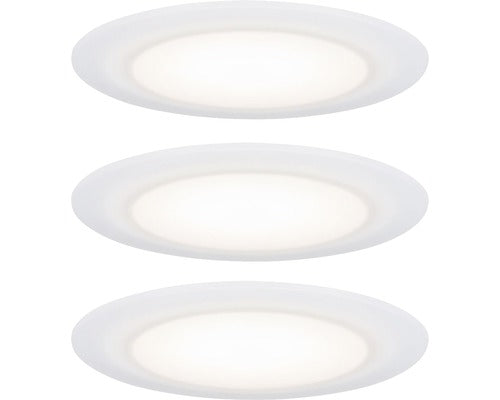 Spoturi incastrabile fixe cu LED integrat Suon 6,5W 480 lumeni IP44, 2700K variabile, Ø90 mm, alb satinat, pachet 3 bucati