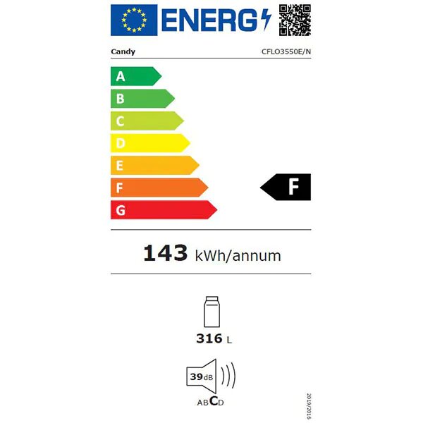 Frigider incorporabil cu o usa Candy CFLO3550E/N, 316 l, Clasa F, H 177 cm, Alb