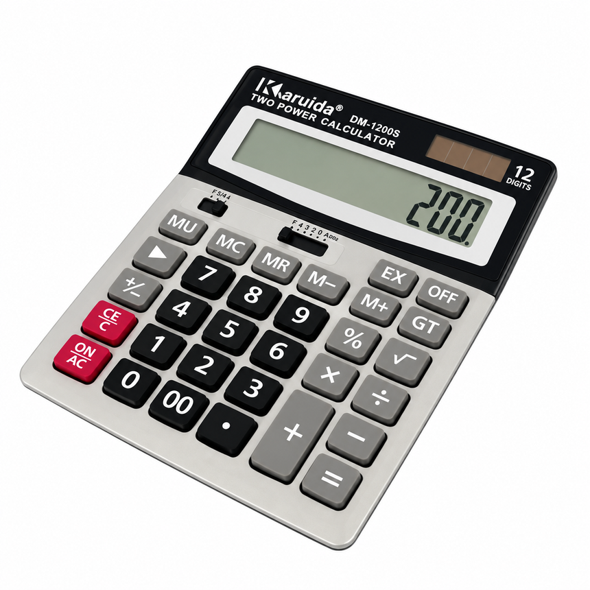 Calculator de Birou Profesional 12 Digits, Alimentare Duală Solară și Baterie, Display Mare și Clar