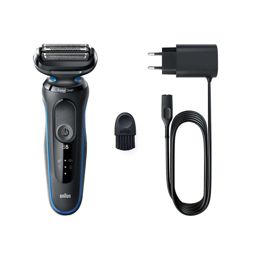 Aparat de ras Braun Series 5 51-B1000S, Wet&Dry, AutoSense, EasyClick, autonomie 50 min, 3 elemente de taiere, negru/albastru