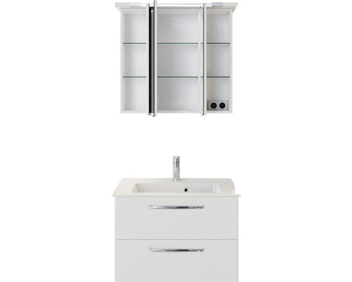 Set Mobilier Baie, Pelipal Kumba 77, Include Baza Lavoar, Lavoar si Oglinda cu Iluminare, Alb