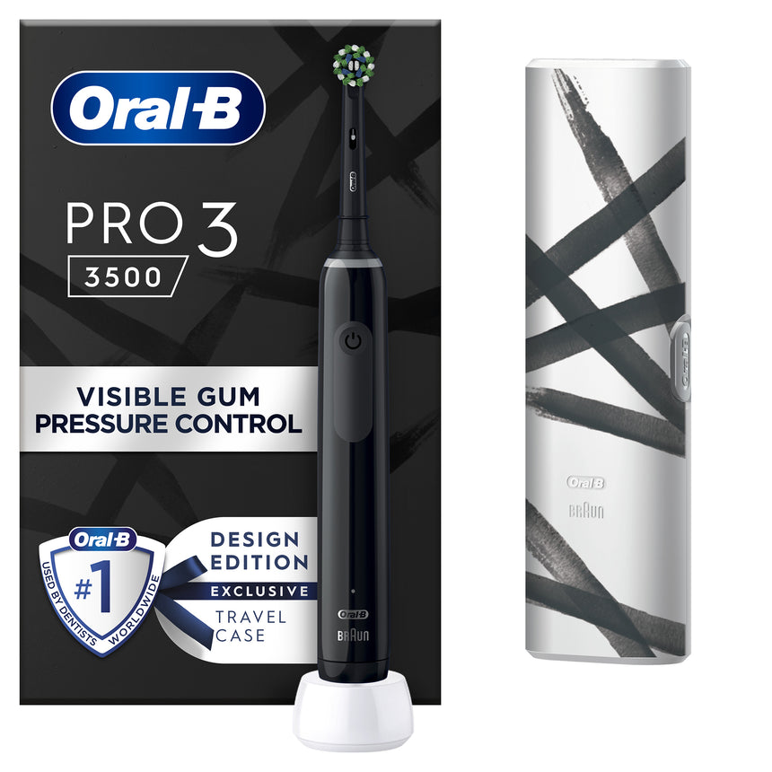 Periuta de dinti electrica Oral-B Pro 3 3500, Curatare 3D, 3 programe, 1 Incarcator, 1 Capat, Trusa de calatorie, Negru