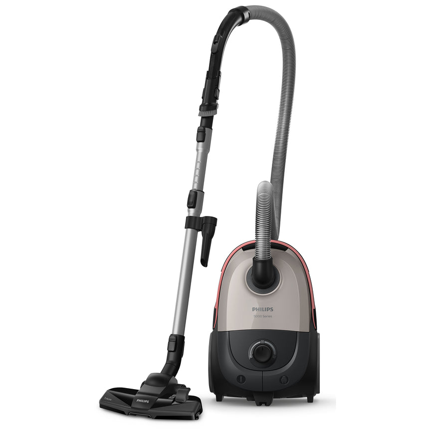 Aspirator cu sac Philips seria 5000 XD5122/10, 900W, Filtru HEPA, 77 db, cap de aspirare TriActive, cap nou de aspirare pentru tapiterie, accesoriu spatii inguste, perie integrata in maner, sac Sbag 4L, bej