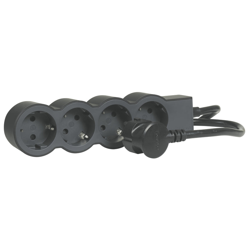 Prelungitor Legrand Revolution L694562, 4 prize, sectiune cablu 3x1.5mm, cordon 3m, Negru/Gri