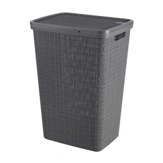 Cos de rufe Curver cu capac, aspect iuta, 58L, gri inchis
