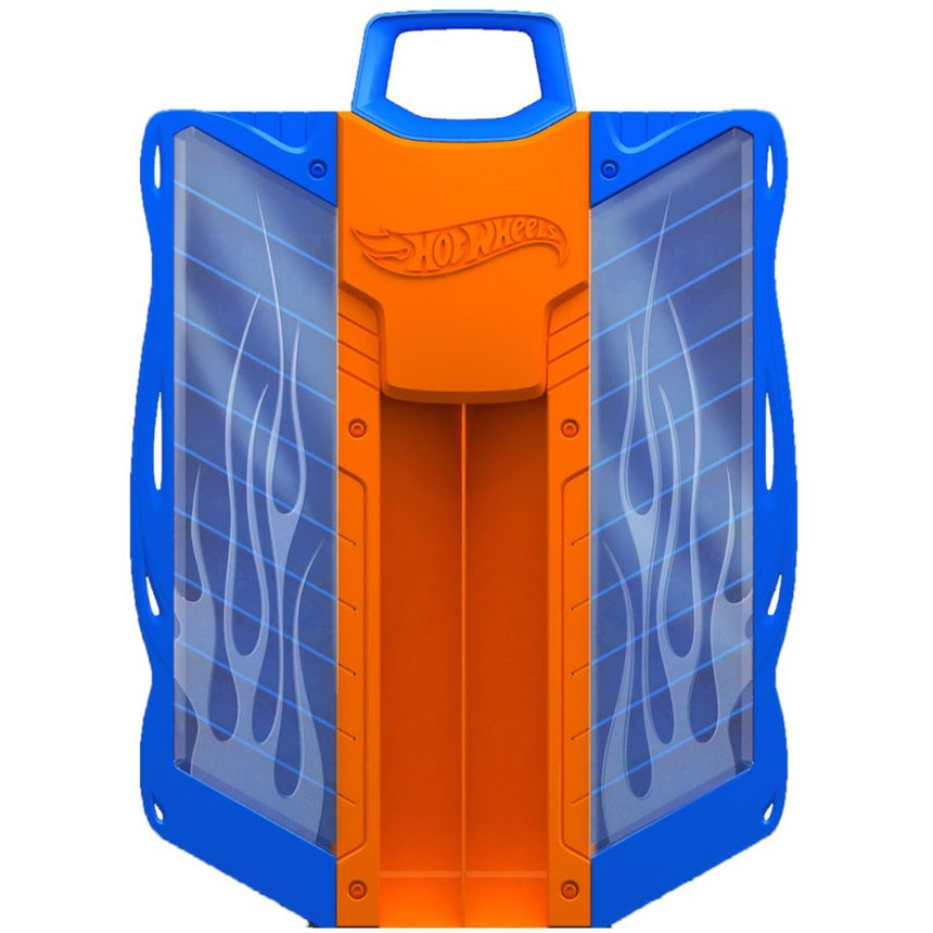 Cutie 2 in 1 Drag Racing Hot Wheels pentru 20 masinute, Albastru-Portocaliu
