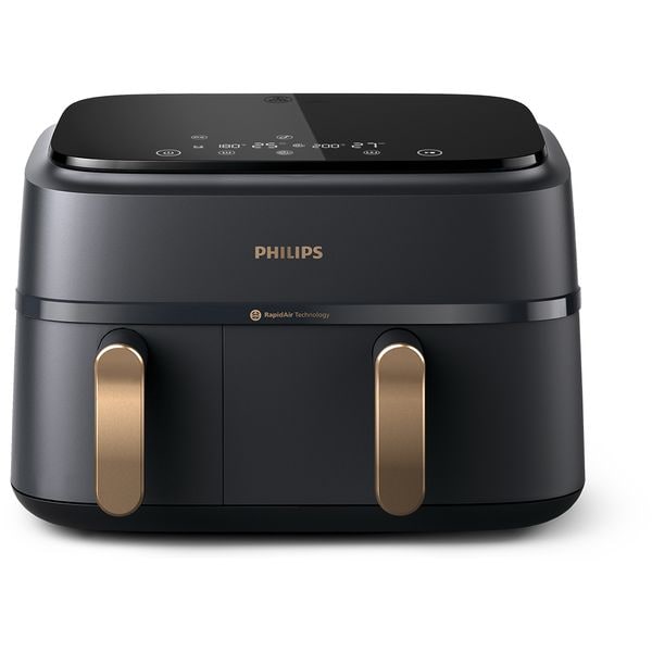 Friteuza cu aer cald Philips, 2 sertare, 9L, gri-cupru, 2750W, 38.25 x 44.39 x 31.42 cm