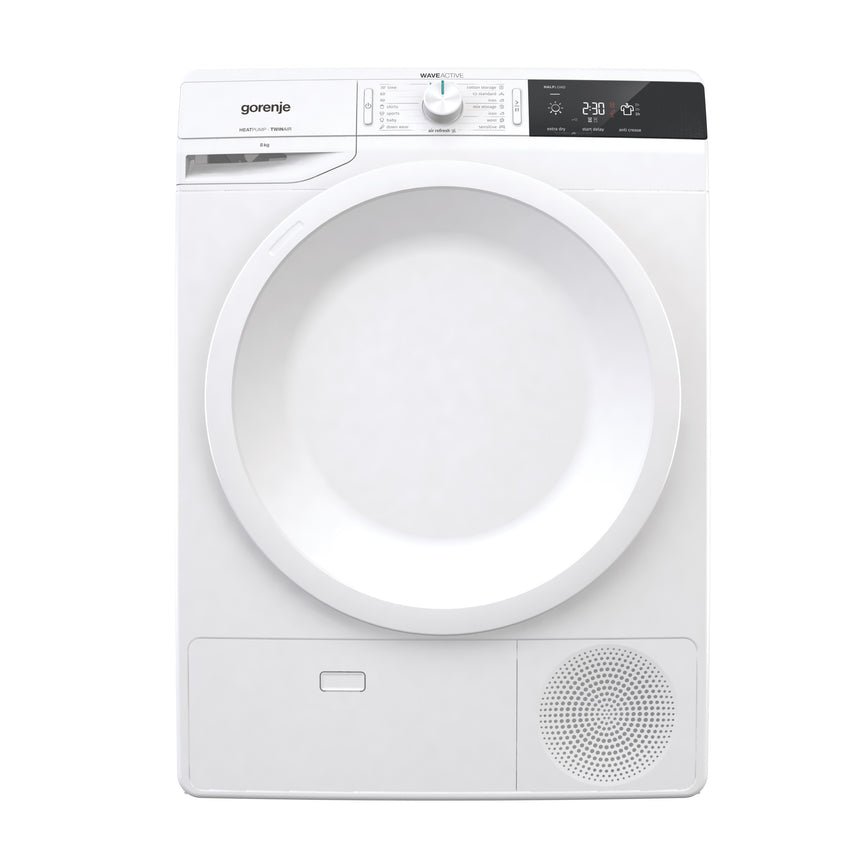 Uscator de rufe GORENJE DE82, Pompa de caldura, 8 kg, 16 programe, Clasa A++, Alb