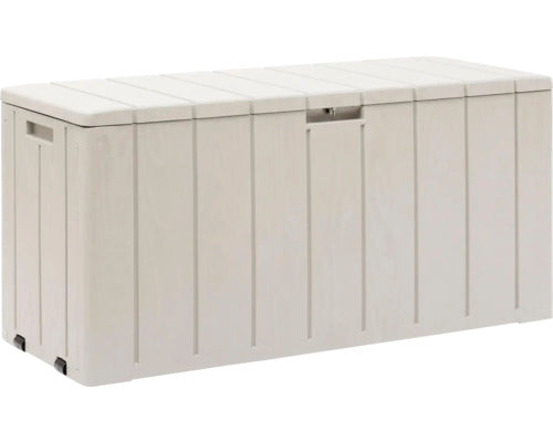 Dulap depozitare pentru gradina Bravo Toomax, 117.5x45 cm, inaltime 56 cm, volum 270 litri, plastic rezistent la radiatiile UV, gri-deschis