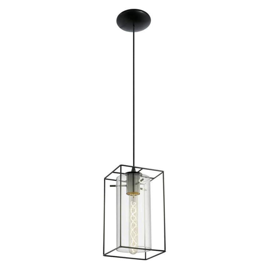 Pendul vintage Loncino, EGLO, 49495, E27, otel, negru, sticla fumurie transparenta, 110 x 15 cm, inaltime reglabila