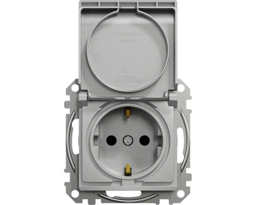 Priza 2p+e Simpla Schneider Sedna Design, Capac De Protectie, Obturatoare Aluminiu
