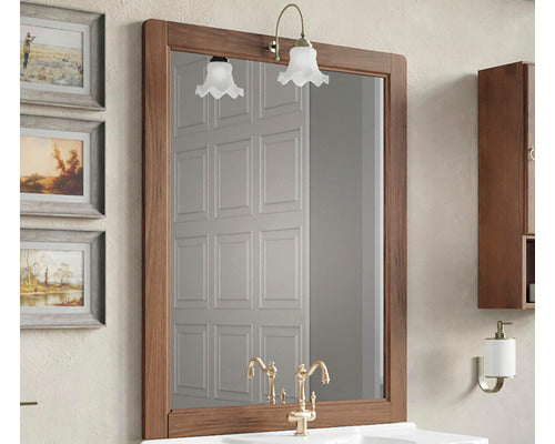 Set Mobilier Baie din Lemn, Michela 85, Include Baza Lavoar, Lavoar Ceramic si Oglinda cu Iluminare, Maro