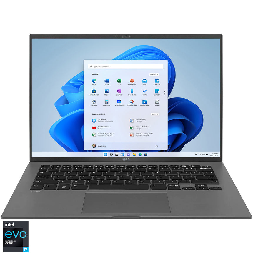Laptop LG Gram 14Z90Q cu procesor Intel Core i7-1260P, 14" WUXGA (1920*1200), 16GB DDR5, 256 GB SSD, Intel Iris Xe Graphics, Windows 11 Home Plus, Obsidian Black