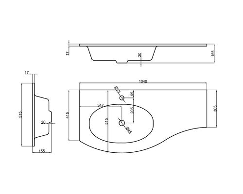 Lavoar Savini Armonia Asimetric, DX Compozit, 104 cm, Alb