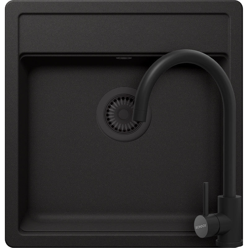 Kit chiuveta bucatarie Schock Nemo N-100S 490 x 510 mm Cristalite Nero cu parti vizibile negru si baterie Schock Prima negru