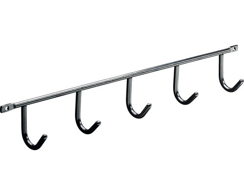 Cuier De Perete Cu 5 Carlige Hettich Budget 350x52x35 Mm, Otel Vopsit Negru