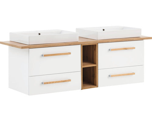 Set Duo 1652, Include Baza Lavoar Suspendat si Lavoar Dublu, 165,2 cm, Alb