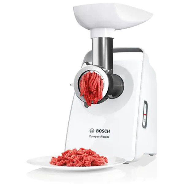 Masina de tocat carne Bosch CompactPower MFW3910W, 2.3kg/min, 1900W, accesoriu carnati, Alb