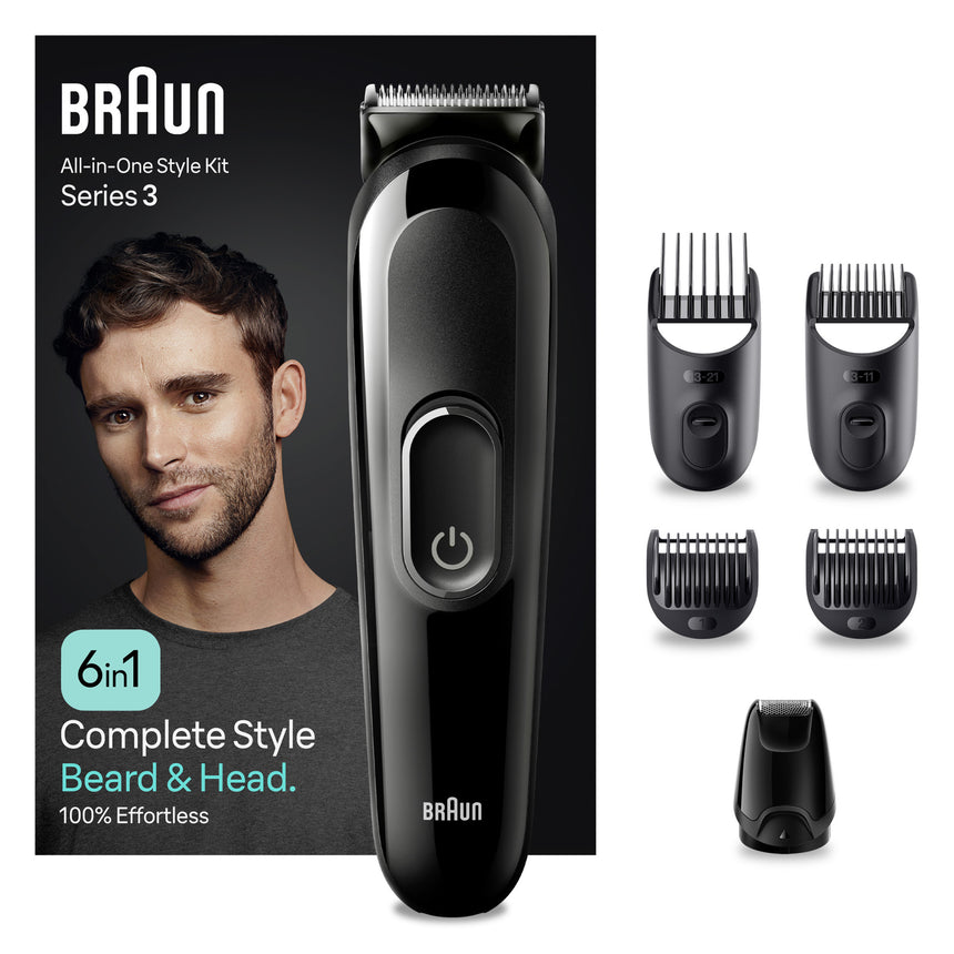 Aparat de tuns multifunctional Braun MGK3410, Wet&Dry, 6-in-1, 4 piepteni, 1 mini aparat de ras, autonomie 50 minute, Negru