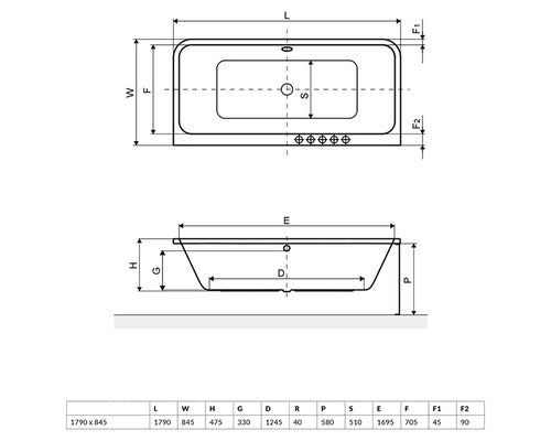 Cada de Baie Rectangulara Radaway Arania, 179x84,5x47,50 cm, Acril, WA1-46-180x085U, Alb