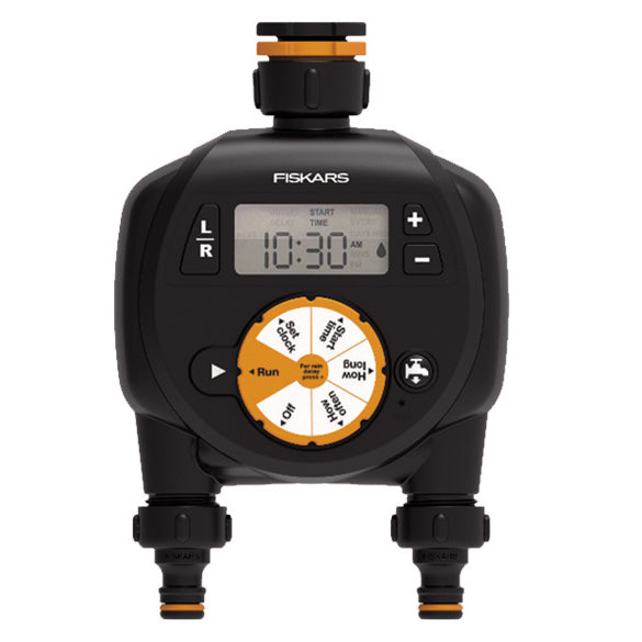 Programator pentru irigare/udare Fiskars 1054792, 2 iesiri,durata irigare 1 - 360 minute,ecran LCD,functioneaza cu baterii