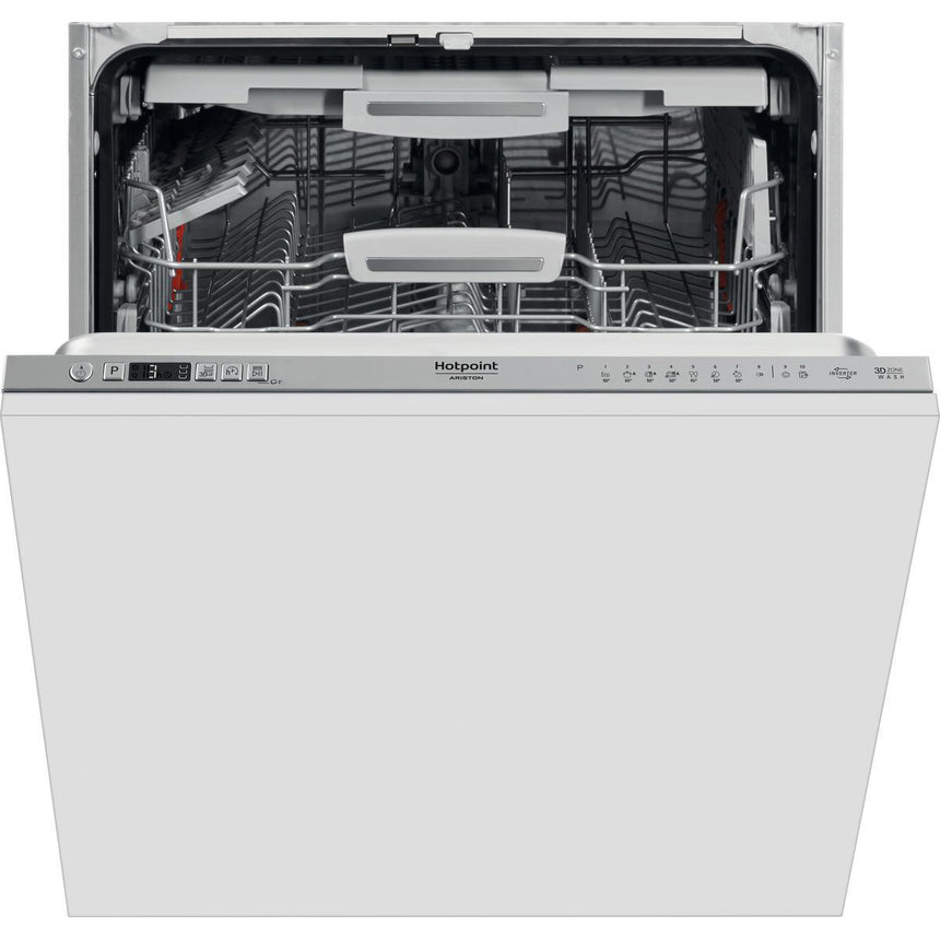 Masina de spalat vase incorporabila Hotpoint HIC3O33WLEG, 14 seturi, 10 programe, Clasa D, Zone Wash 3D, Motor Inverter, Sistem ActivEco, 60 cm