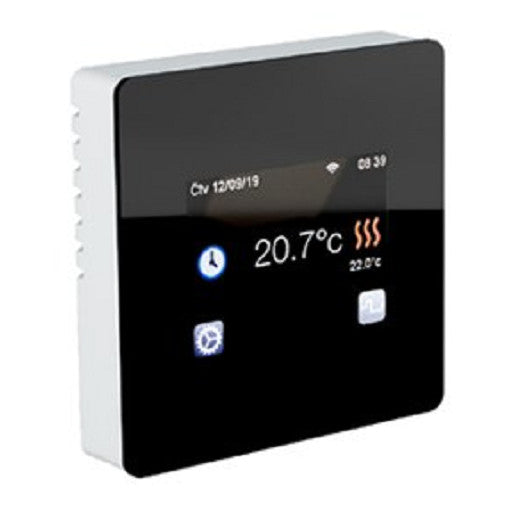 Termostat Wireless pentru incalzirea in pardoseala si ambientala, TFT, negru, touch-screen, monitorizare consum, 2 senzori, 16A, montaj in doza