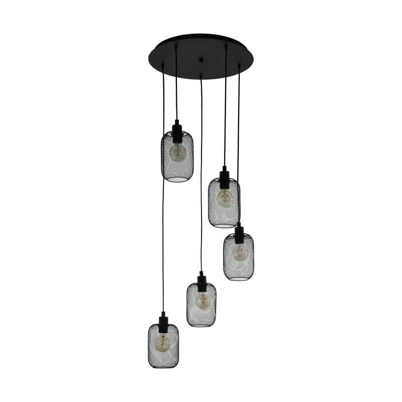 Pendul vintage WRINGTON, EGLO, E27, 5x60W, otel, negru, 150 x 54 cm, inaltime reglabila