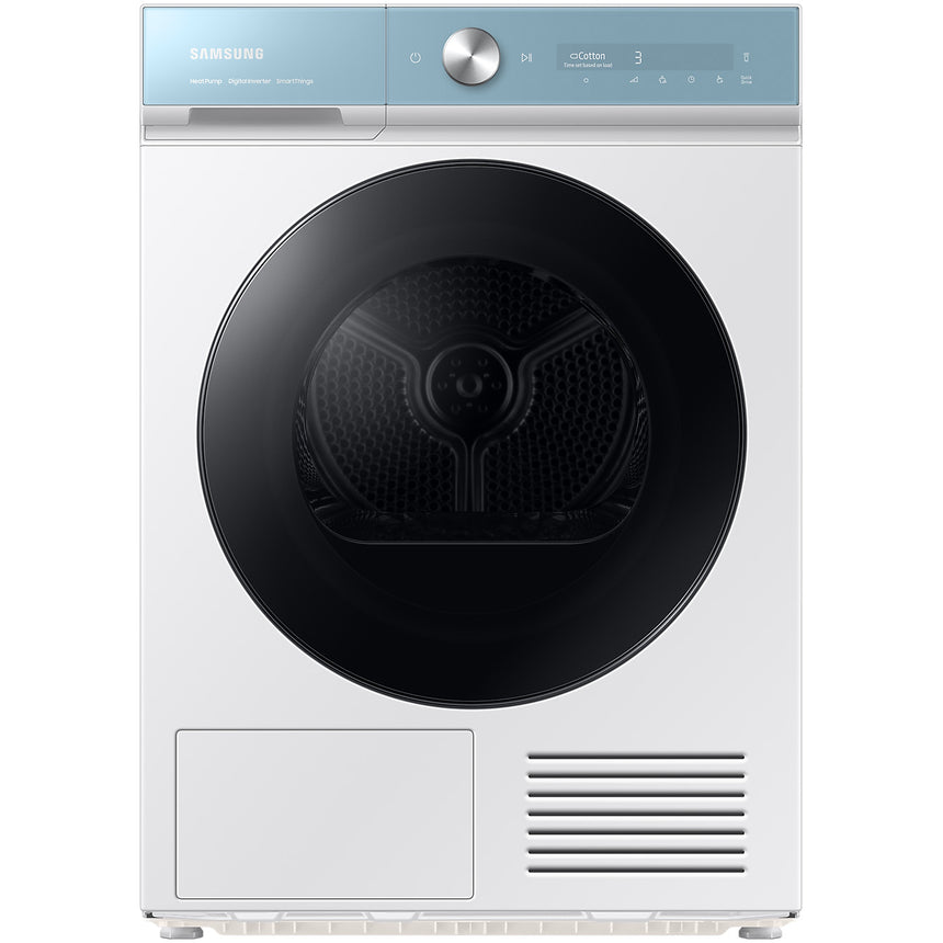 Uscator de rufe Bespoke Samsung DV90BB9445GMS7, Pompa de caldura, 9 kg, Clasa A+++, QuickDrive, AI Dry, SmartThings, Motor Digital Inverter, Usa reversibila, Alb